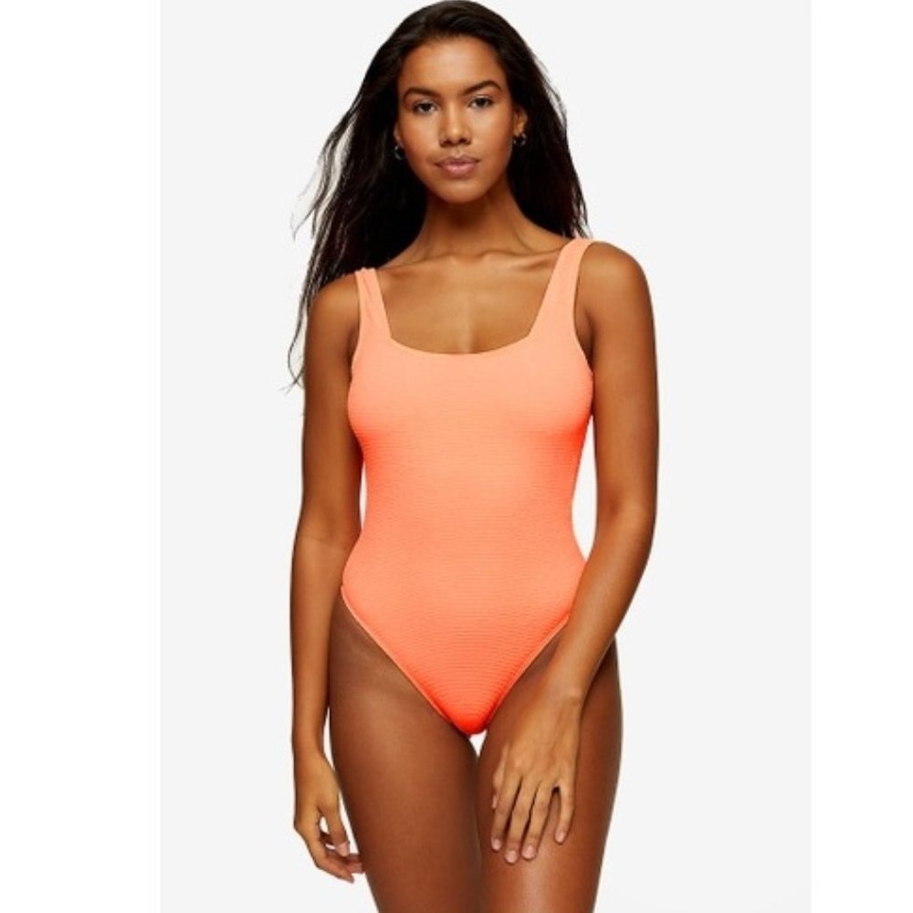 💥NWOT TOPSHOP Neon Orange Square Neck Swimsuit